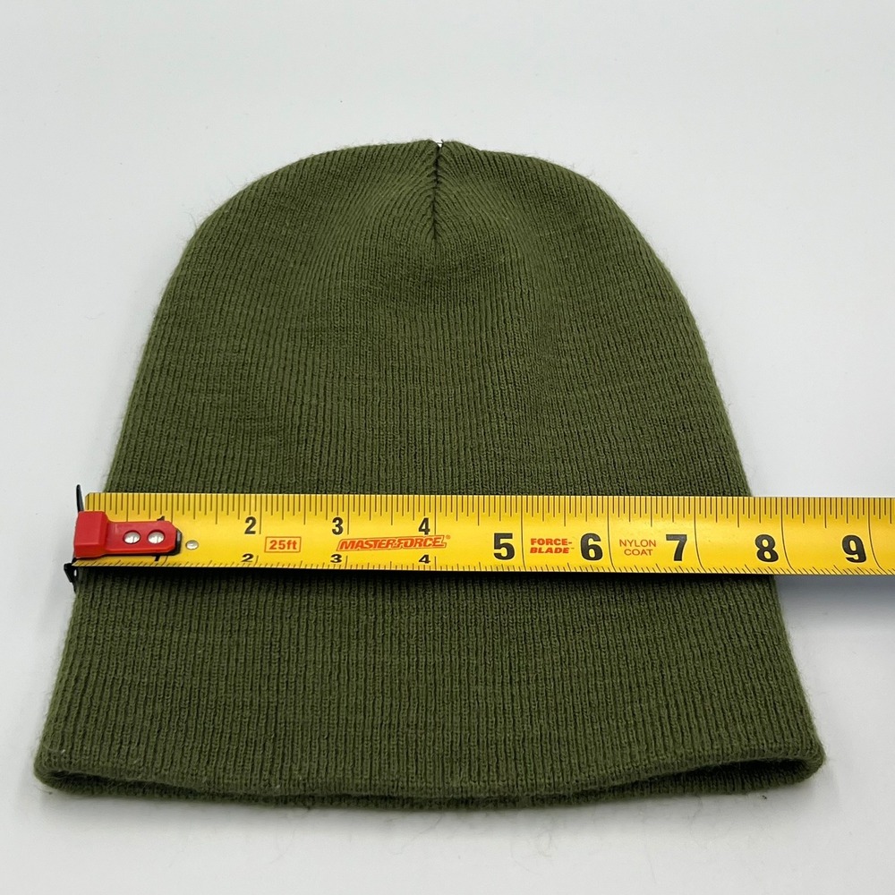 Knit Beanie Hat Unisex OS Olive Green Very Good Acrylic Ribbed - Picture 5 of 5